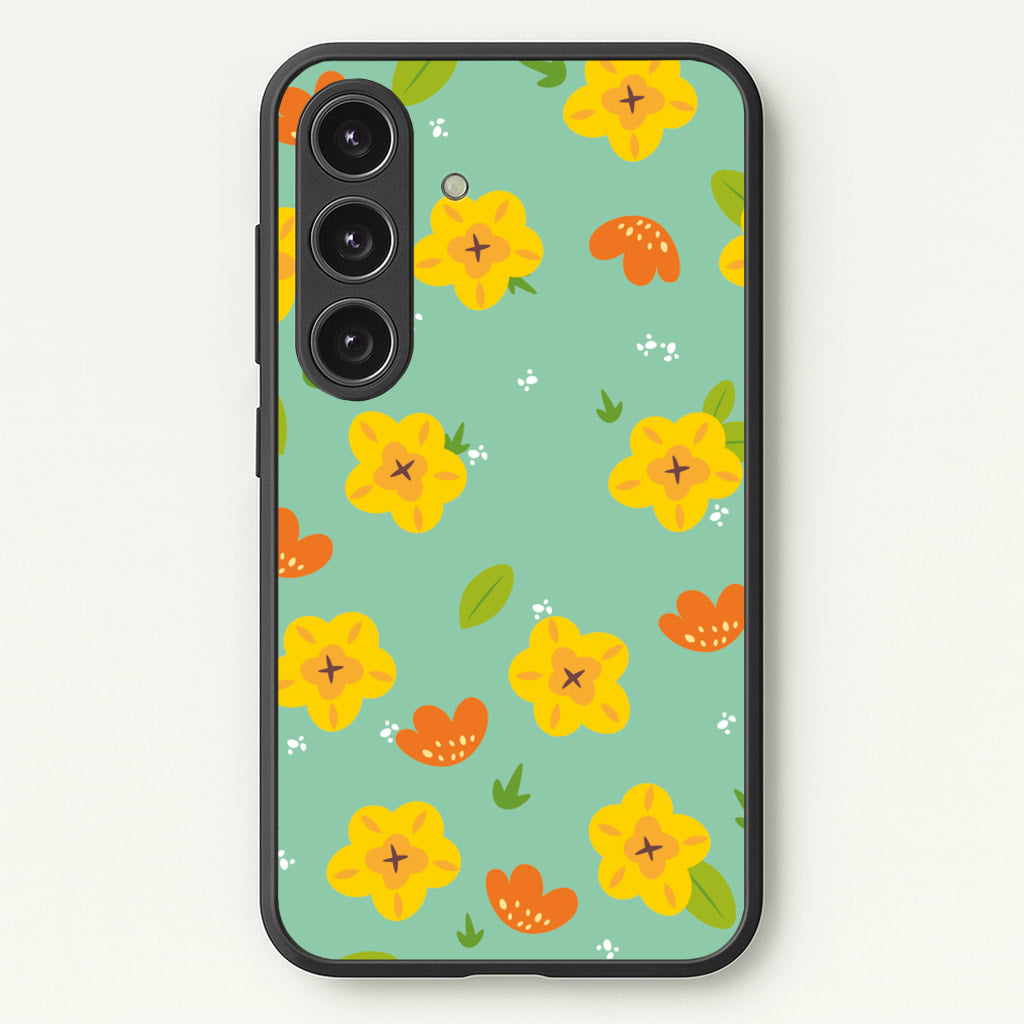 Yellow And Orange Pattern - Floral - Floral Phone Case for Galaxy S24