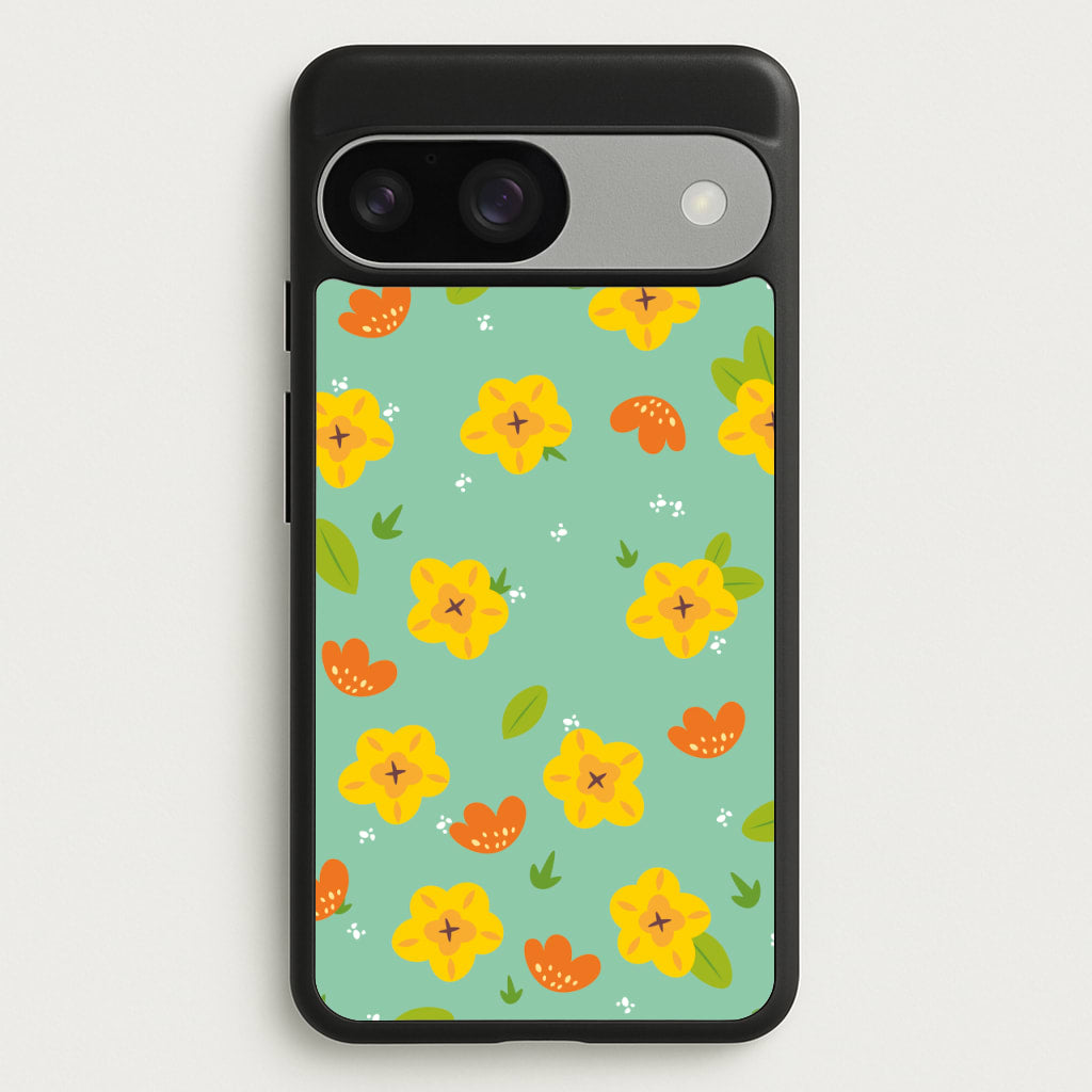 Yellow And Orange Pattern - Floral - Floral Phone Case for Google Pixel 9 / 9 Pro