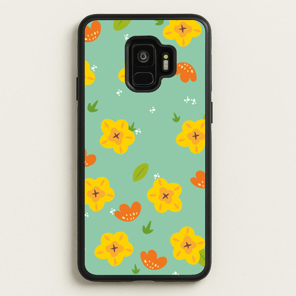 Yellow And Orange Pattern - Floral - Floral Phone Case for Galaxy S9