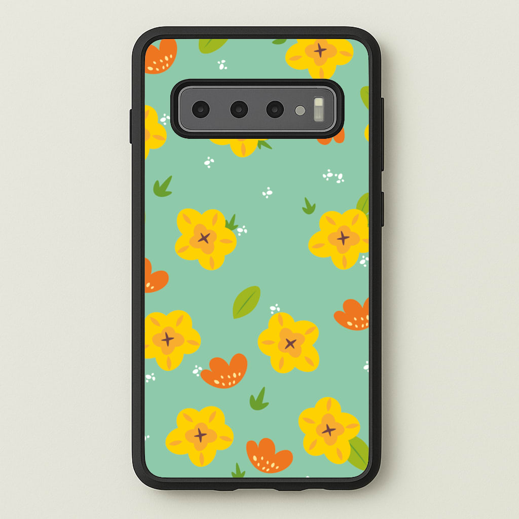 Yellow And Orange Pattern - Floral - Floral Phone Case for Galaxy S10