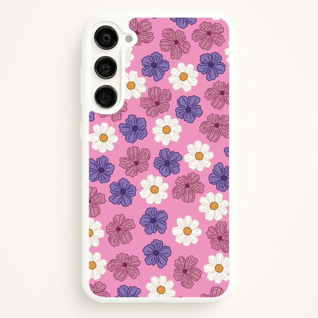 Pink, Purple And White Flowers - Floral Patterns - Floral Patterns Phone Case for Galaxy S23