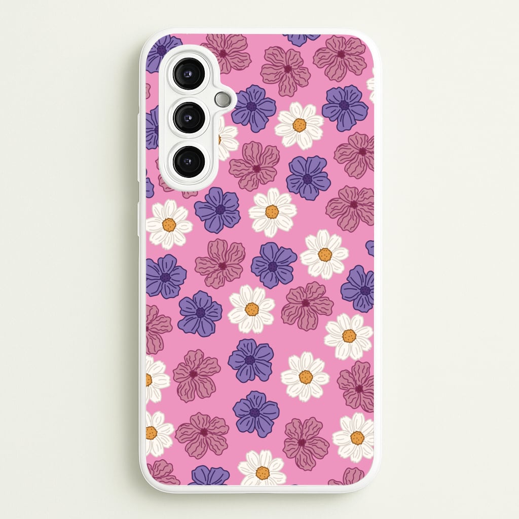 Pink, Purple And White Flowers - Floral Patterns - Floral Patterns Phone Case for Galaxy A14