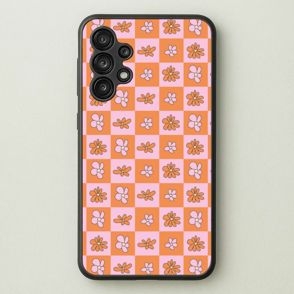 Orange And Pink Checked - Floral Patterns - Floral Patterns Phone Case for Galaxy A13