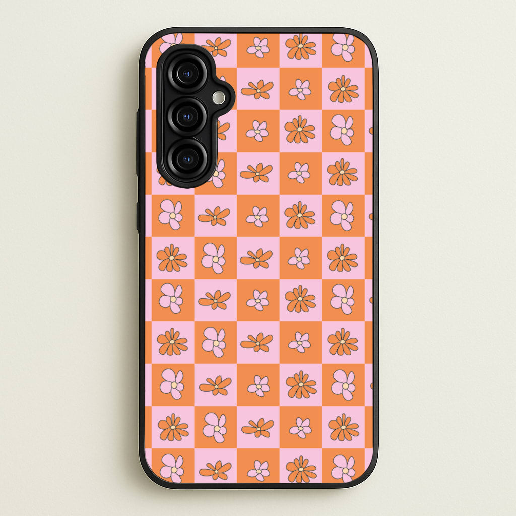 Orange And Pink Checked - Floral Patterns - Floral Patterns Phone Case for Galaxy A54