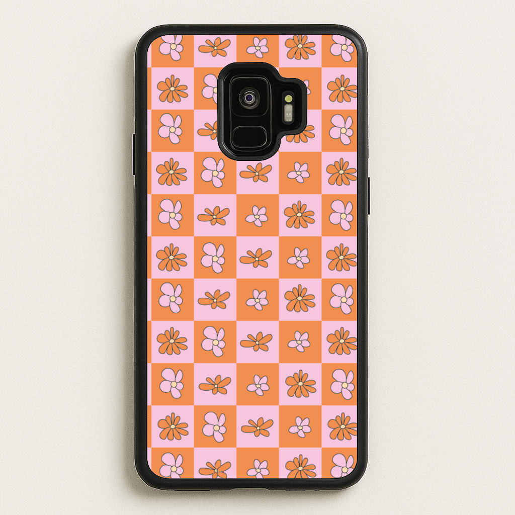 Orange And Pink Checked - Floral Patterns - Floral Patterns Phone Case for Galaxy S9