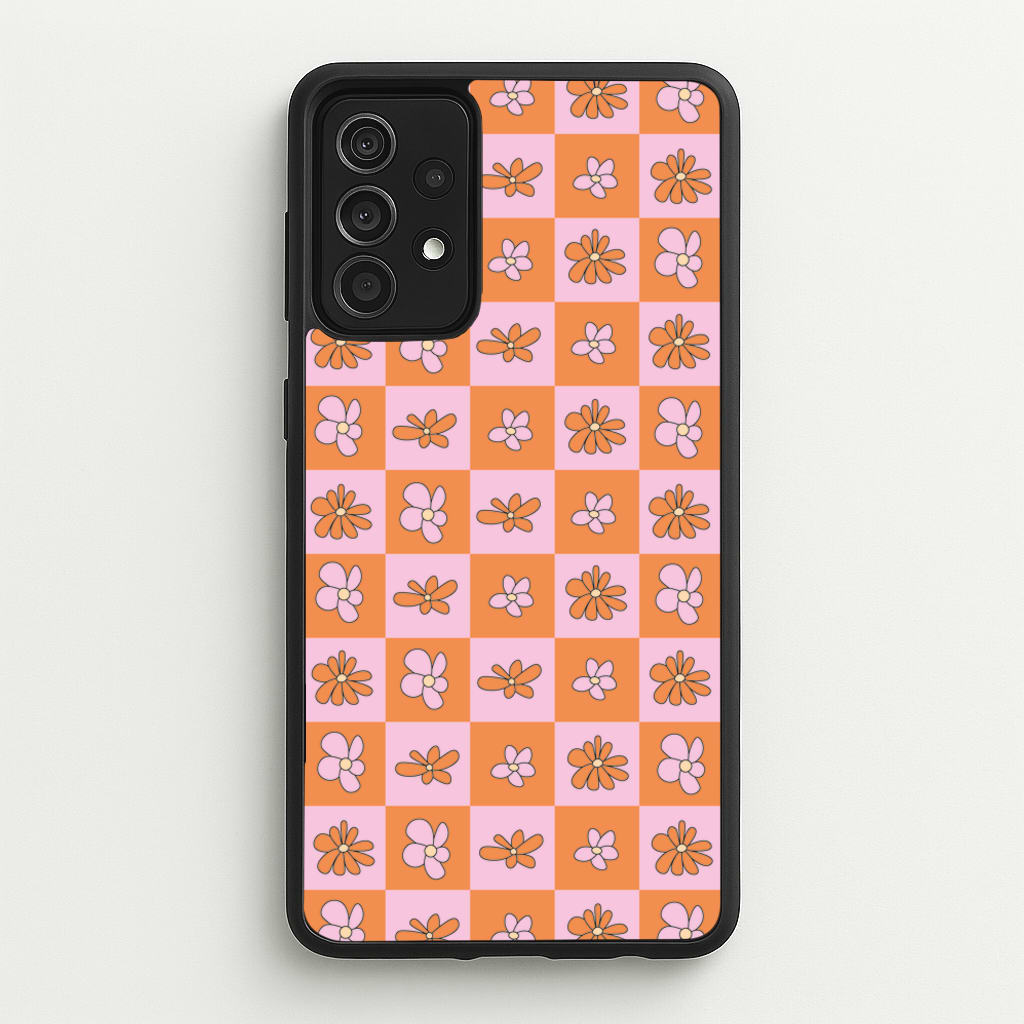 Orange And Pink Checked - Floral Patterns - Floral Patterns Phone Case for Galaxy A52 / A52s
