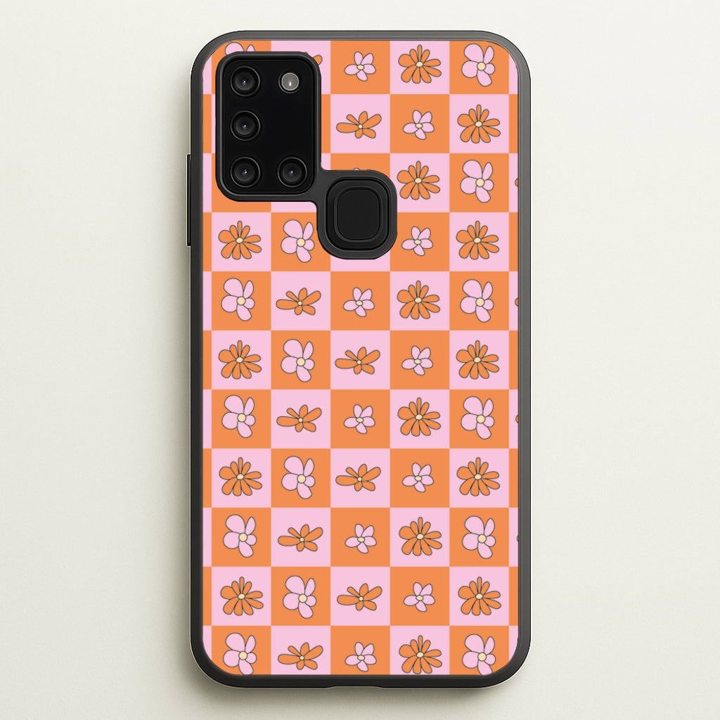 Orange And Pink Checked - Floral Patterns - Floral Patterns Phone Case for Galaxy A21s