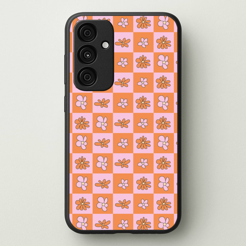 Orange And Pink Checked - Floral Patterns - Floral Patterns Phone Case for Galaxy A35