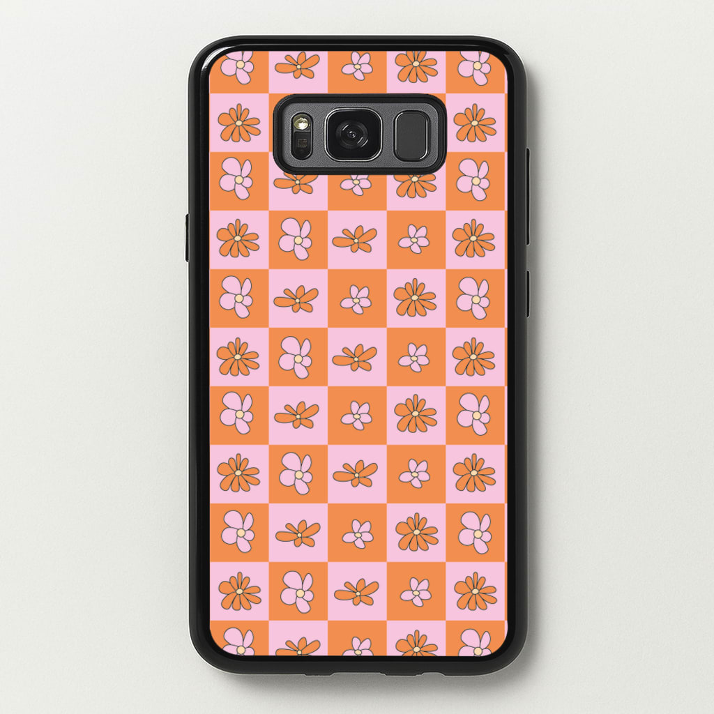 Orange And Pink Checked - Floral Patterns - Floral Patterns Phone Case for Galaxy S8