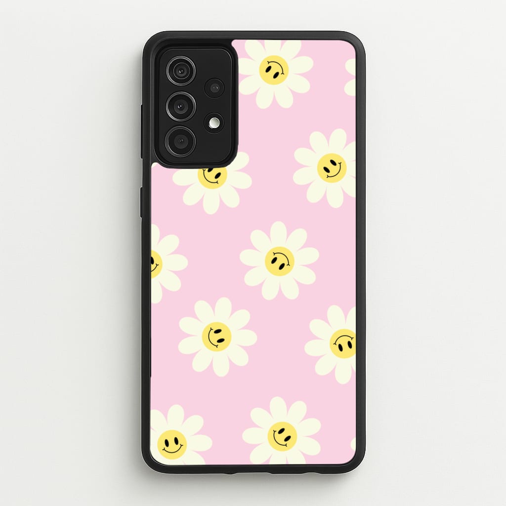 Pastel Pink Smiley Daisies Pattern - Floral Phone Case for Galaxy A52 / A52s