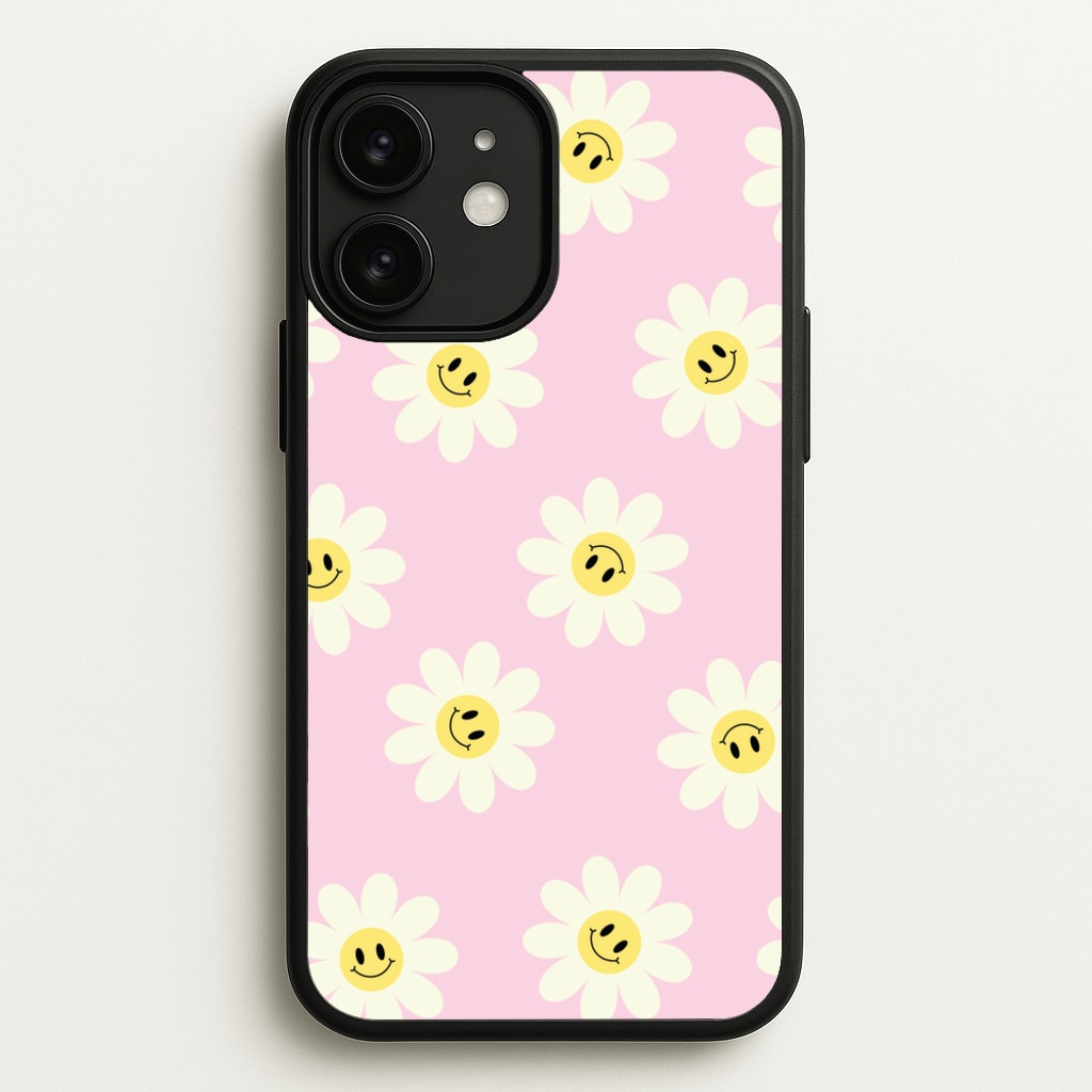 Pastel Pink Smiley Daisies Pattern - Floral Phone Case for iPhone 11