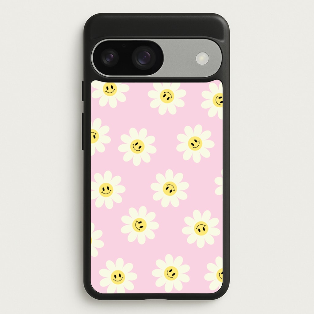 Pastel Pink Smiley Daisies Pattern - Floral Phone Case for Google Pixel 9 / 9 Pro