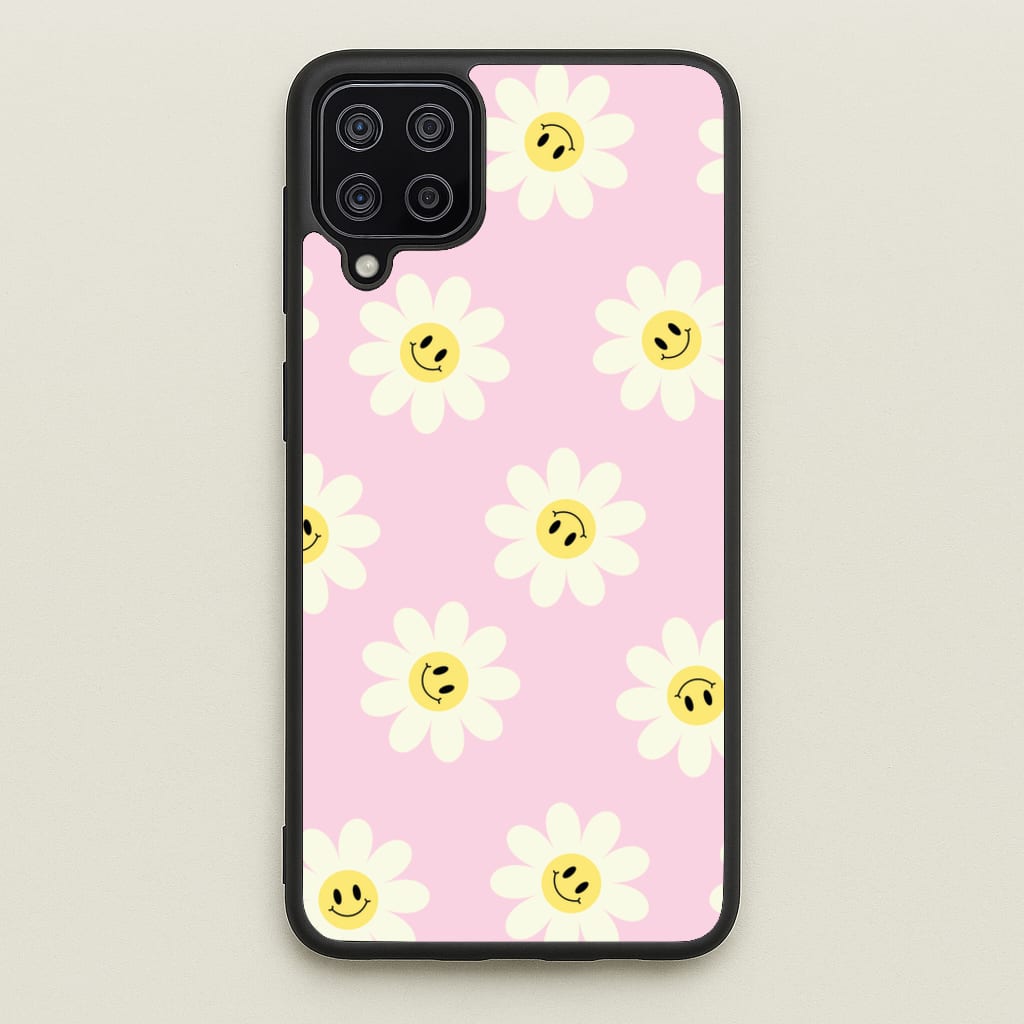 Pastel Pink Smiley Daisies Pattern - Floral Phone Case for Galaxy A12