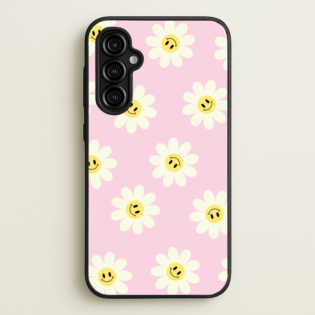 Pastel Pink Smiley Daisies Pattern - Floral Phone Case for Galaxy A54