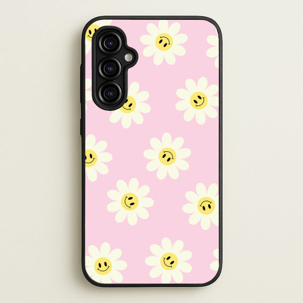 Pastel Pink Smiley Daisies Pattern - Floral Phone Case for Galaxy A54