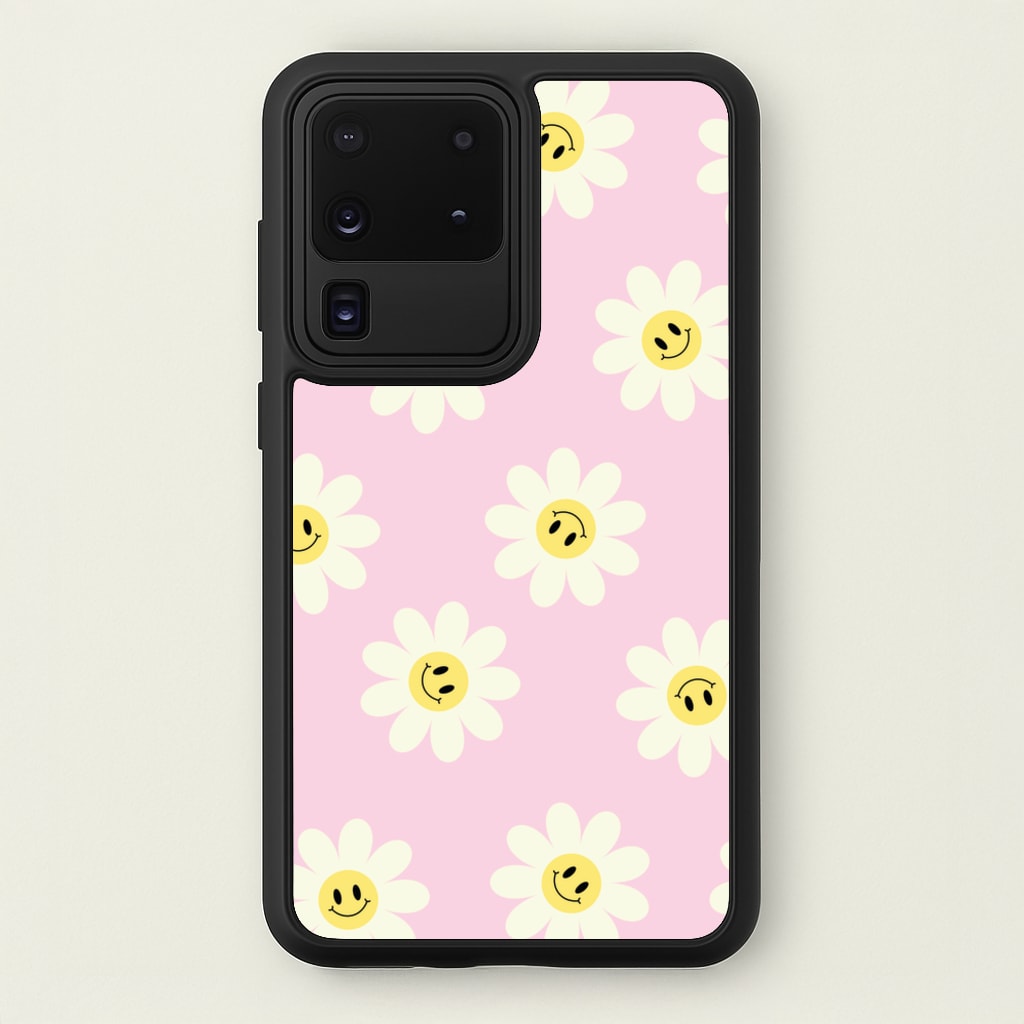Pastel Pink Smiley Daisies Pattern - Floral Phone Case for Galaxy S20 Ultra