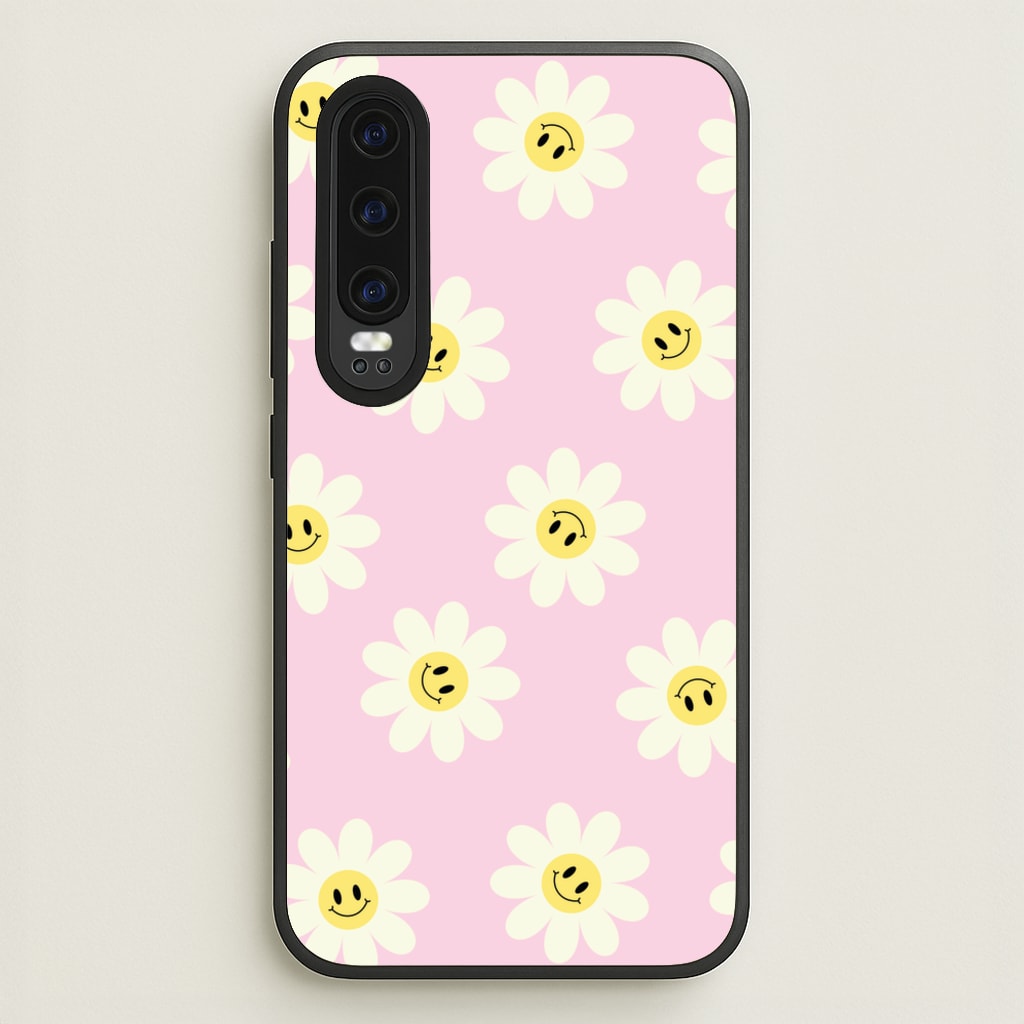 Pastel Pink Smiley Daisies Pattern - Floral Phone Case for Huawei P30