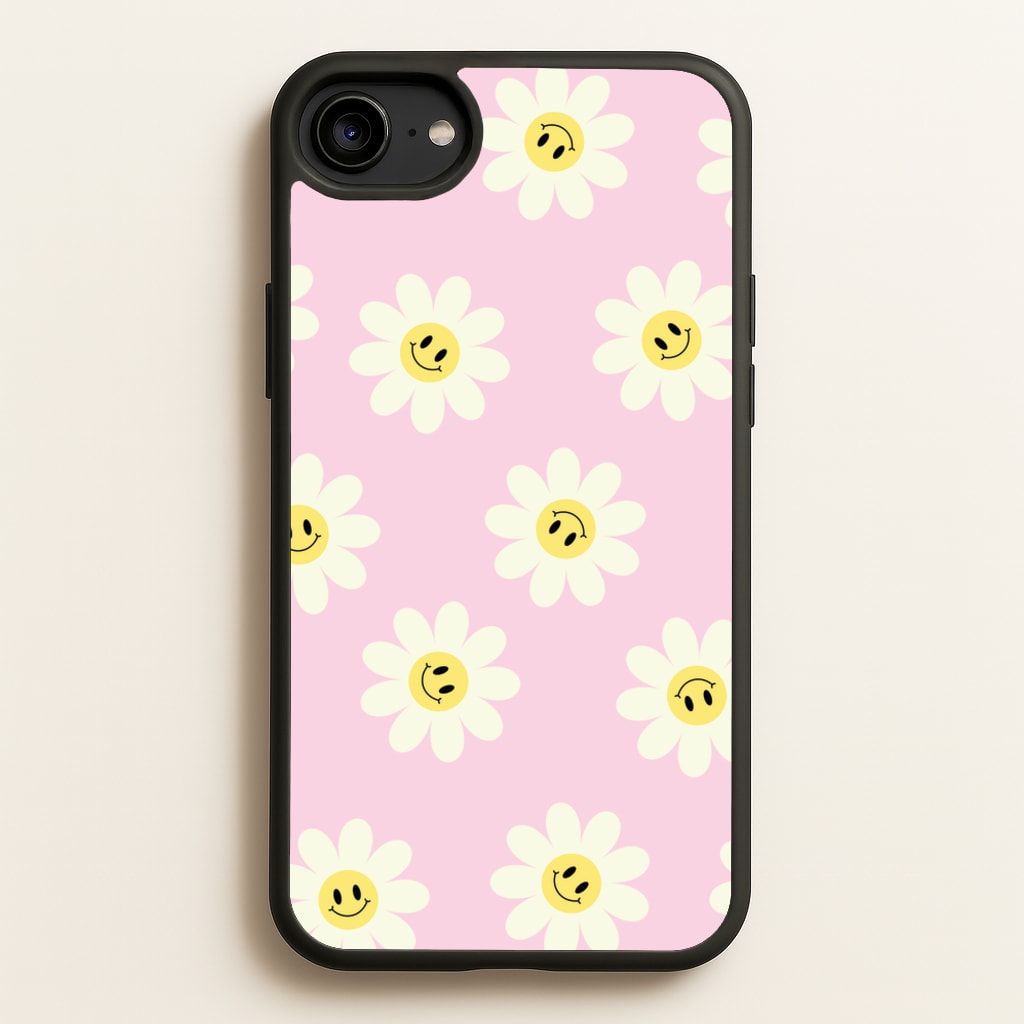 Pastel Pink Smiley Daisies Pattern - Floral Phone Case for iPhone 6 / 7 / 8 / SE