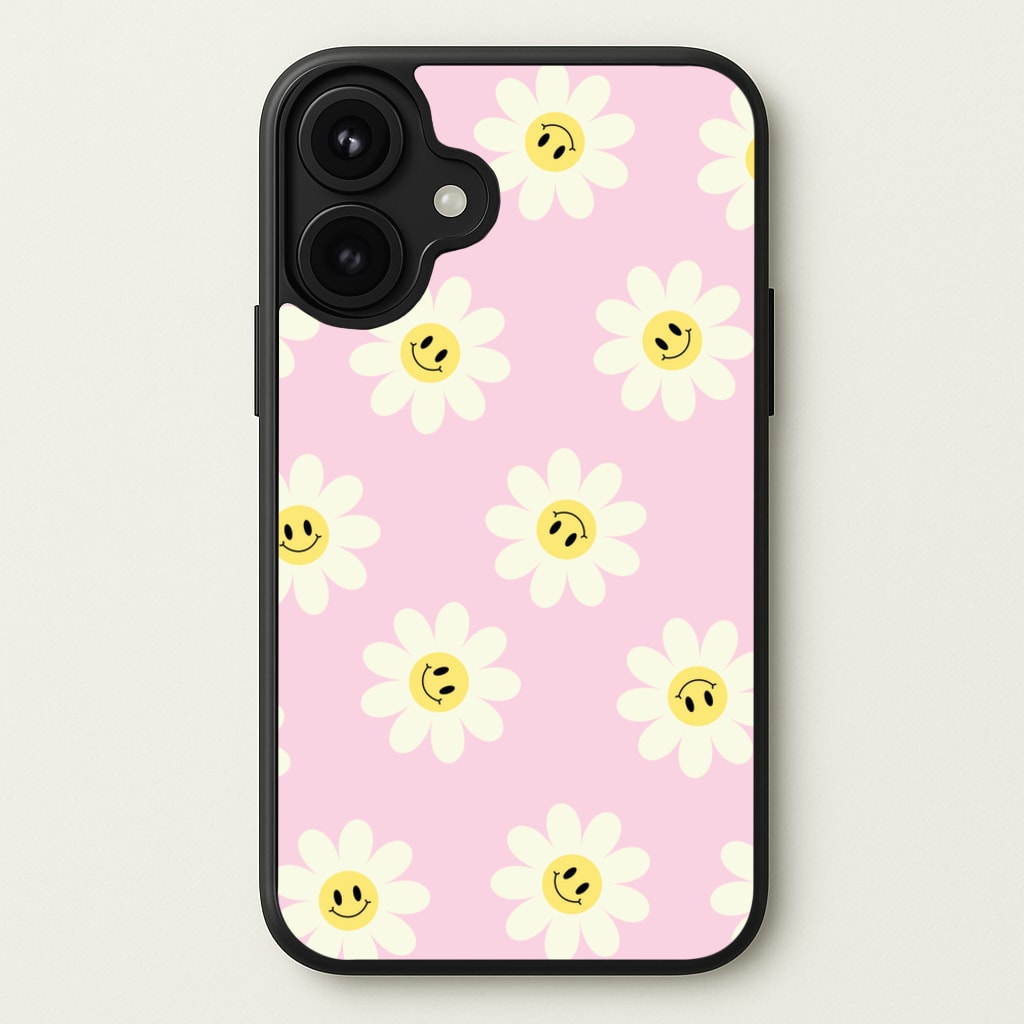 Pastel Pink Smiley Daisies Pattern Phone Case for iPhone 17
