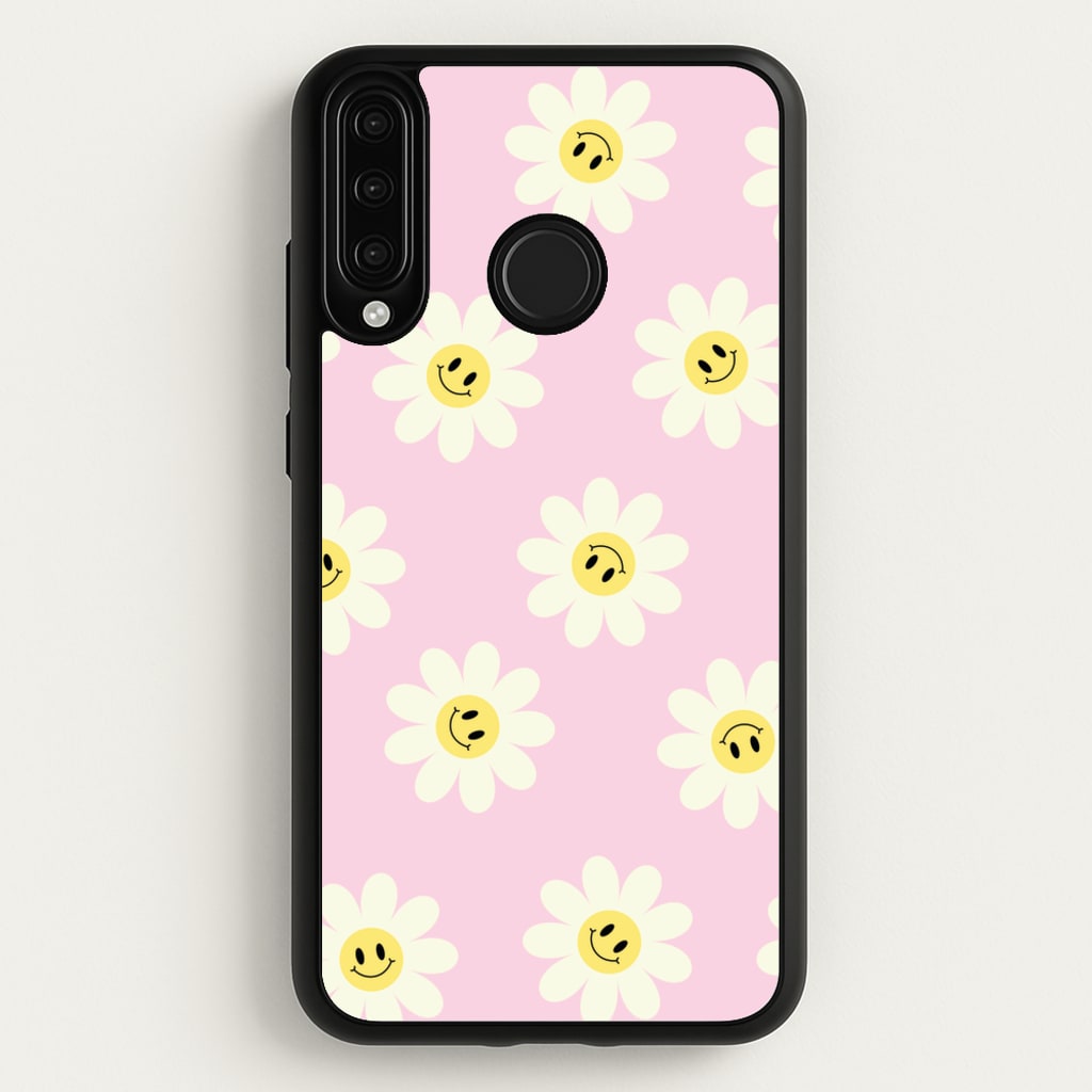 Pastel Pink Smiley Daisies Pattern - Floral Phone Case for Huawei P30 Lite