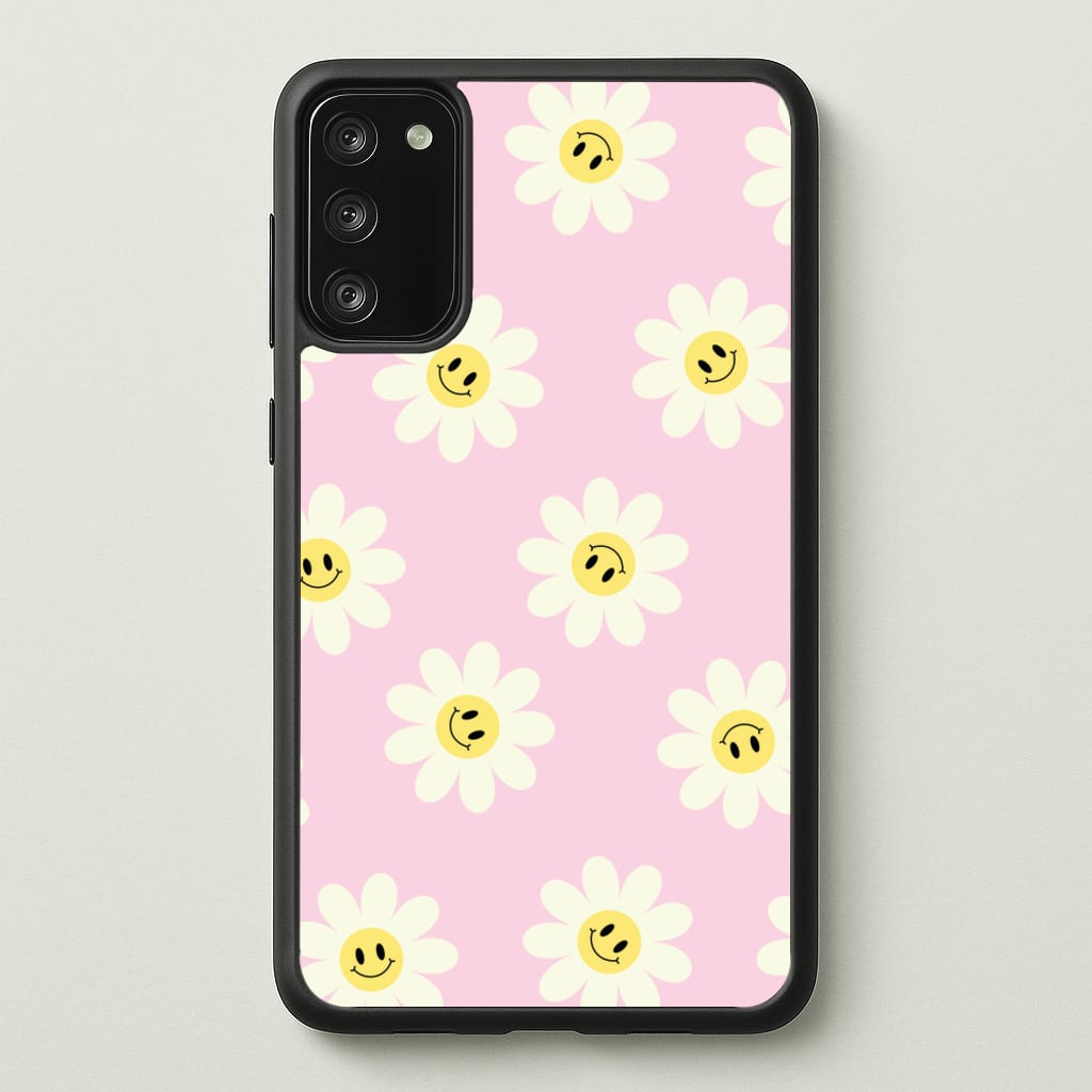 Pastel Pink Smiley Daisies Pattern - Floral Phone Case for Galaxy S20