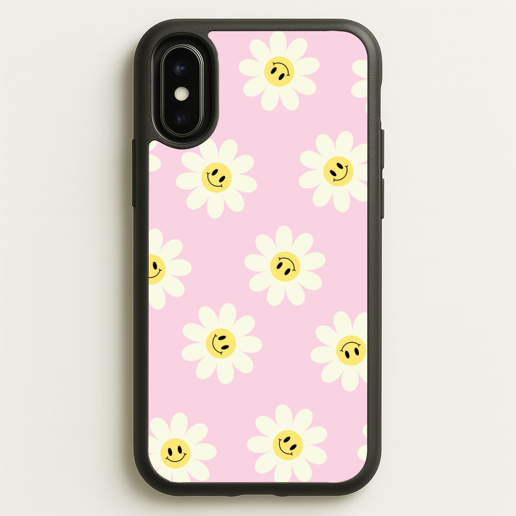 Pastel Pink Smiley Daisies Pattern - Floral Phone Case for iPhone X / XS