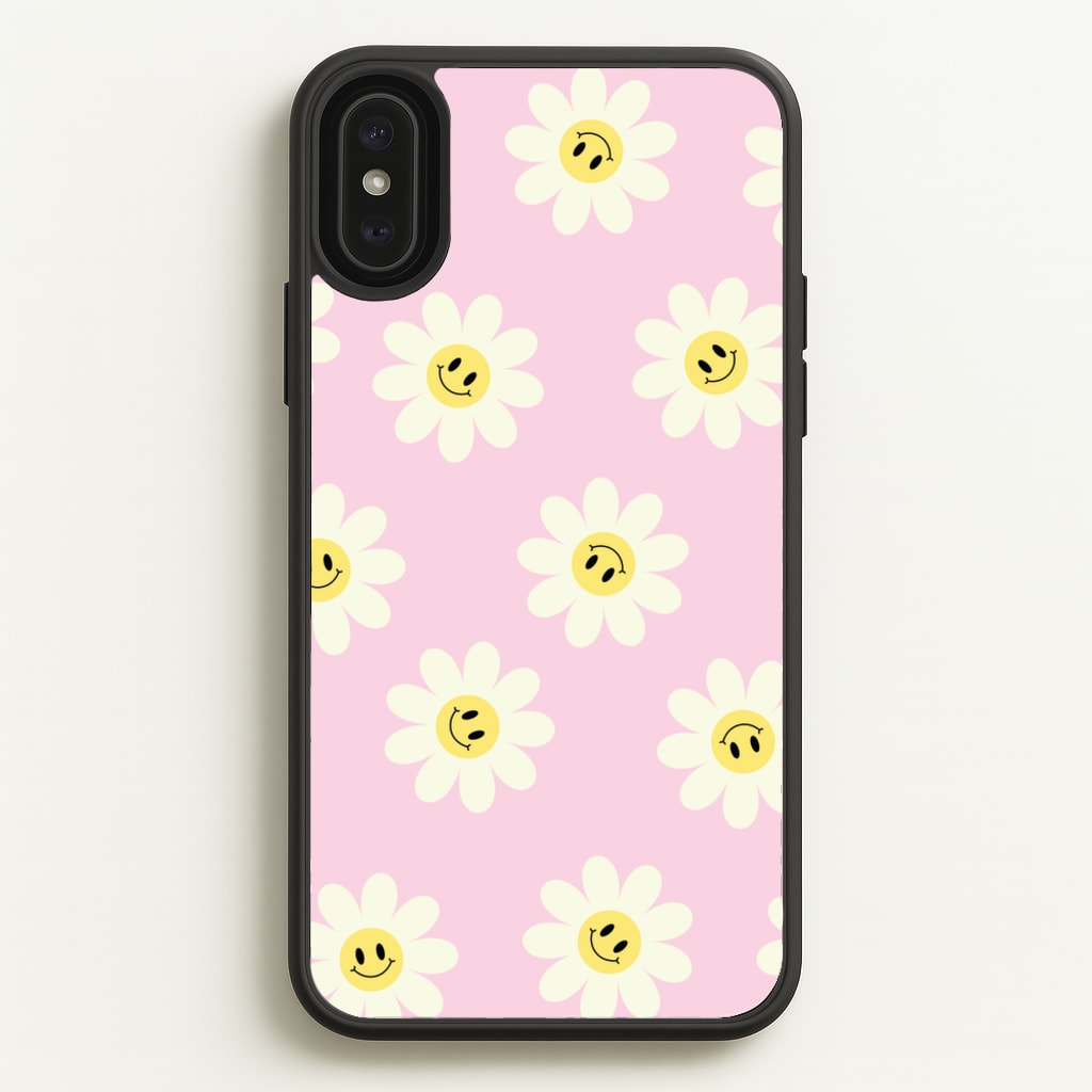 Pastel Pink Smiley Daisies Pattern - Floral Phone Case for iPhone XS Max
