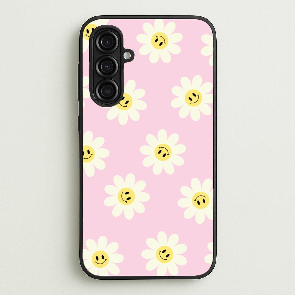 Pastel Pink Smiley Daisies Pattern - Floral Phone Case for Galaxy A16