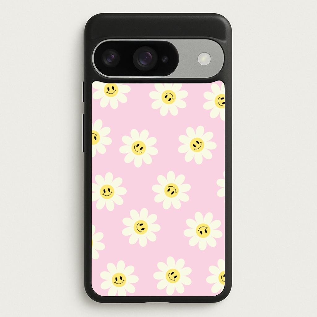 Pastel Pink Smiley Daisies Pattern Phone Case for Google Pixel 10 / 10 Pro