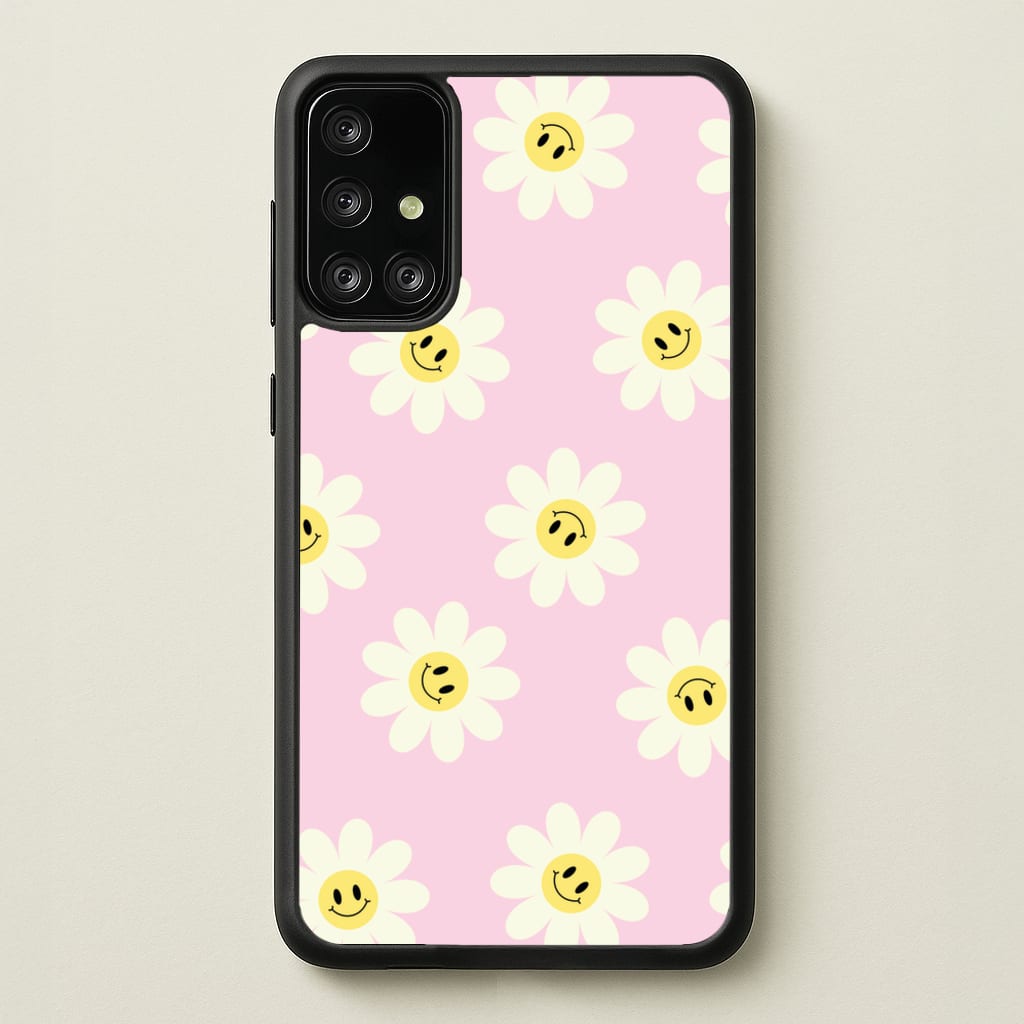 Pastel Pink Smiley Daisies Pattern - Floral Phone Case for Galaxy A71