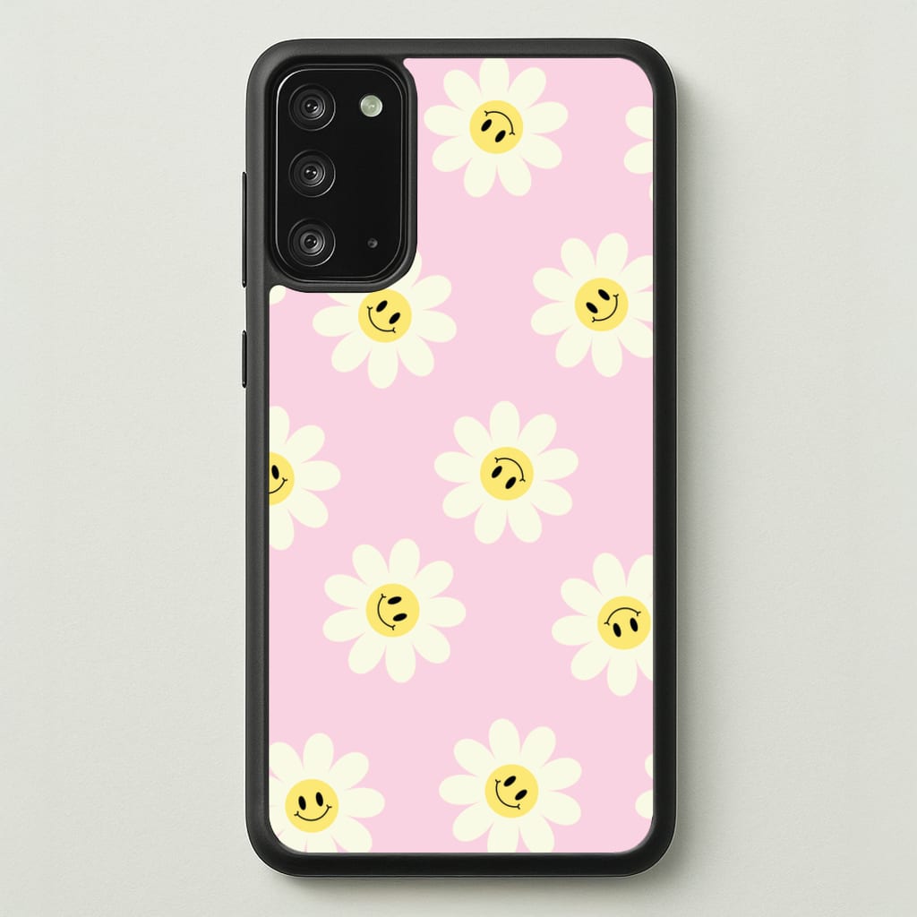 Pastel Pink Smiley Daisies Pattern - Floral Phone Case for Galaxy Note 20