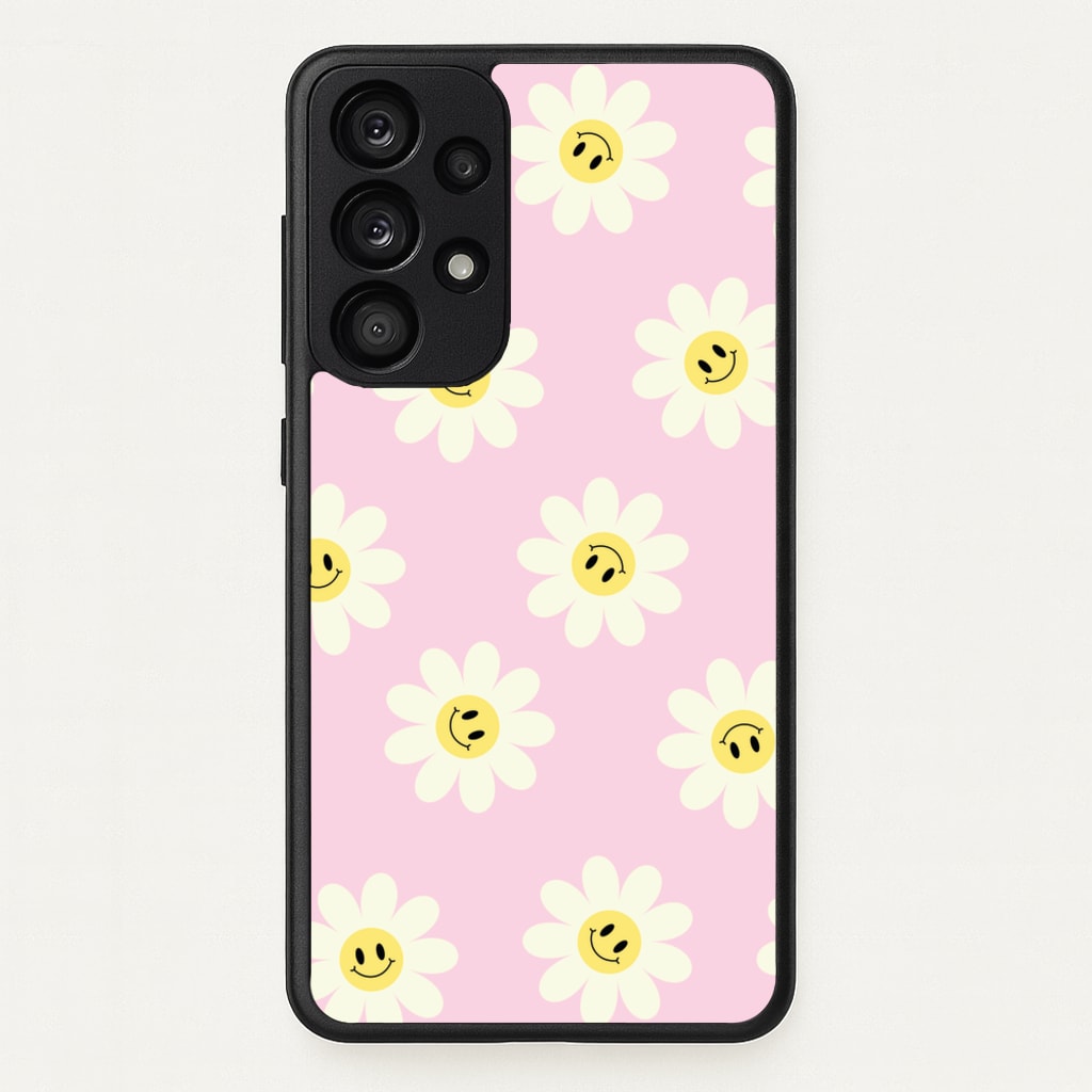 Pastel Pink Smiley Daisies Pattern - Floral Phone Case for Galaxy A33