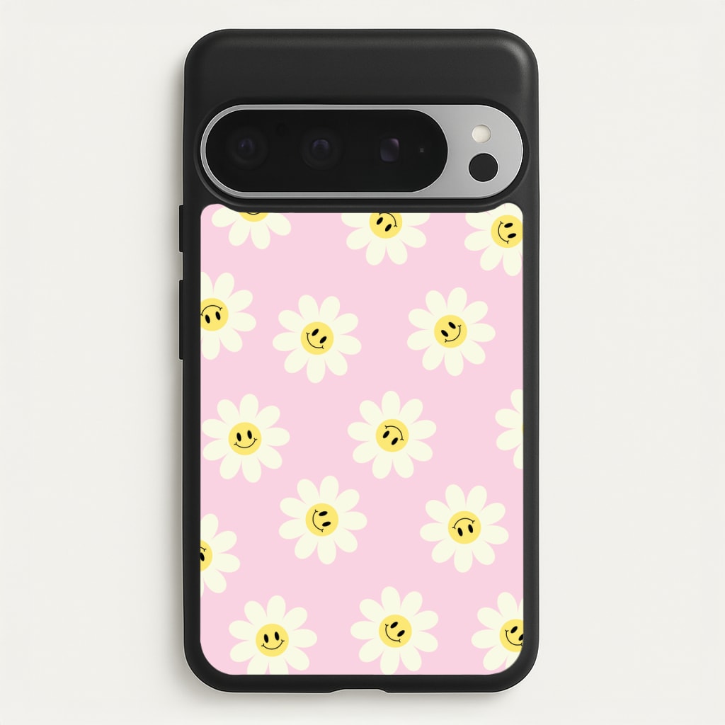 Pastel Pink Smiley Daisies Pattern - Floral Phone Case for Google Pixel 9 Pro XL
