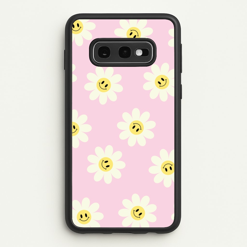 Pastel Pink Smiley Daisies Pattern - Floral Phone Case for Galaxy S10e