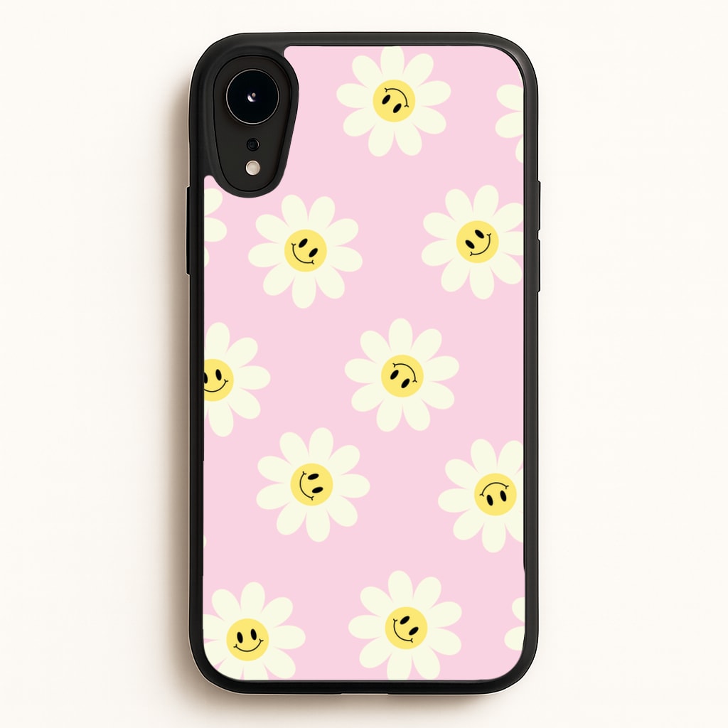 Pastel Pink Smiley Daisies Pattern - Floral Phone Case for iPhone XR