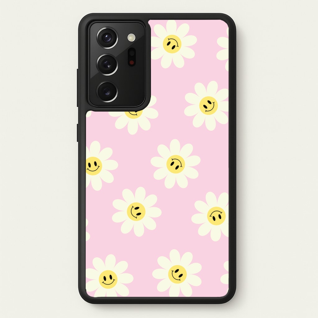 Pastel Pink Smiley Daisies Pattern - Floral Phone Case for Galaxy Note 20 Ultra