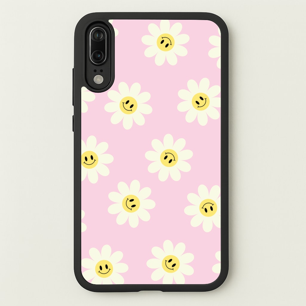 Pastel Pink Smiley Daisies Pattern - Floral Phone Case for Huawei P20