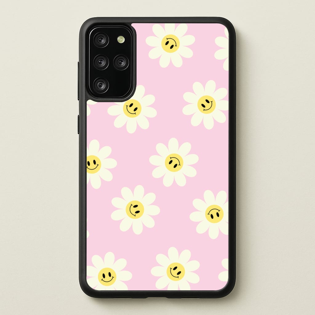 Pastel Pink Smiley Daisies Pattern - Floral Phone Case for Galaxy S20 Plus
