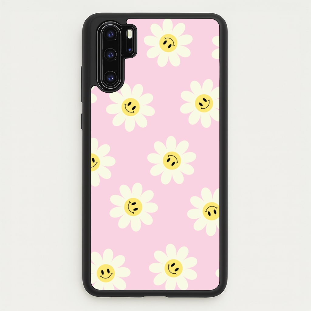Pastel Pink Smiley Daisies Pattern - Floral Phone Case for Huawei P30 Pro