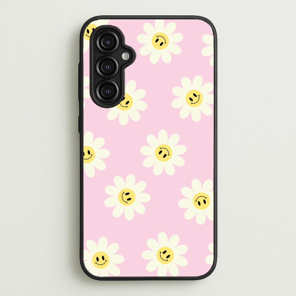 Pastel Pink Smiley Daisies Pattern - Floral Phone Case for Galaxy A14