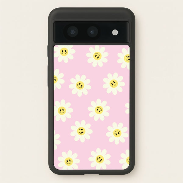 Pastel Pink Smiley Daisies Pattern - Floral Phone Case for Google Pixel 8a