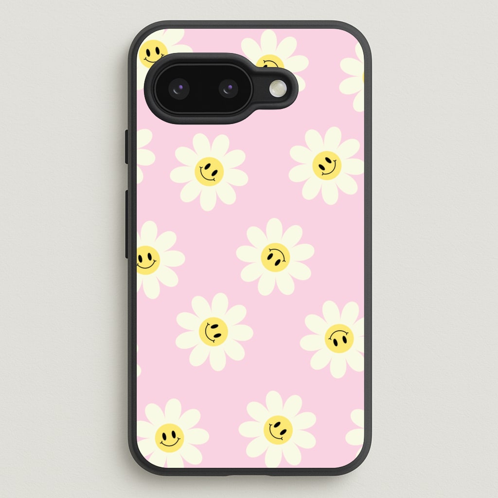 Pastel Pink Smiley Daisies Pattern - Floral Phone Case for Google Pixel 9a
