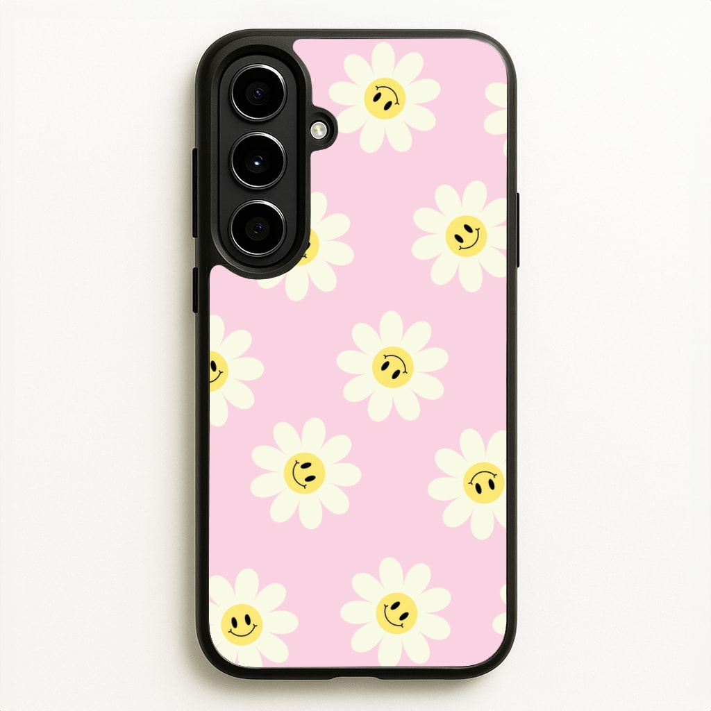Pastel Pink Smiley Daisies Pattern - Floral Phone Case for Galaxy A56