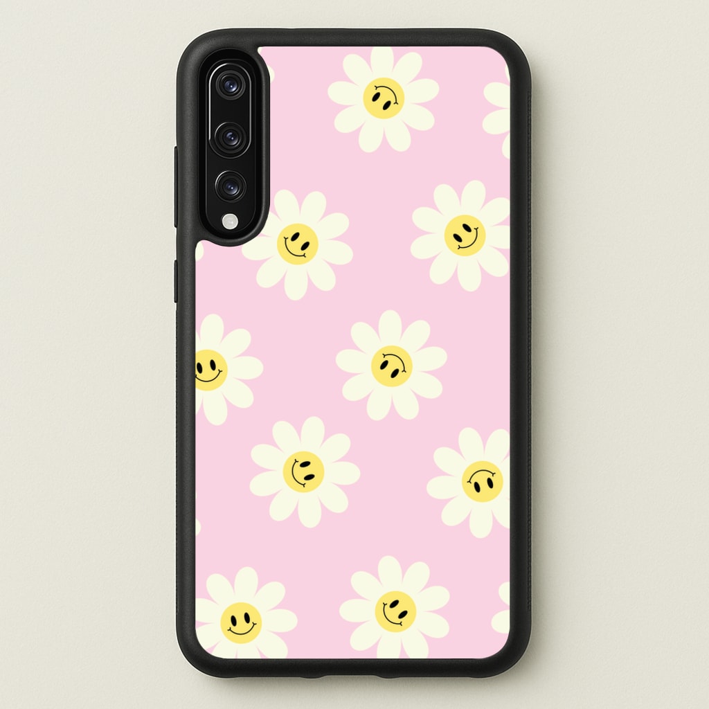 Pastel Pink Smiley Daisies Pattern - Floral Phone Case for Huawei P20 Pro
