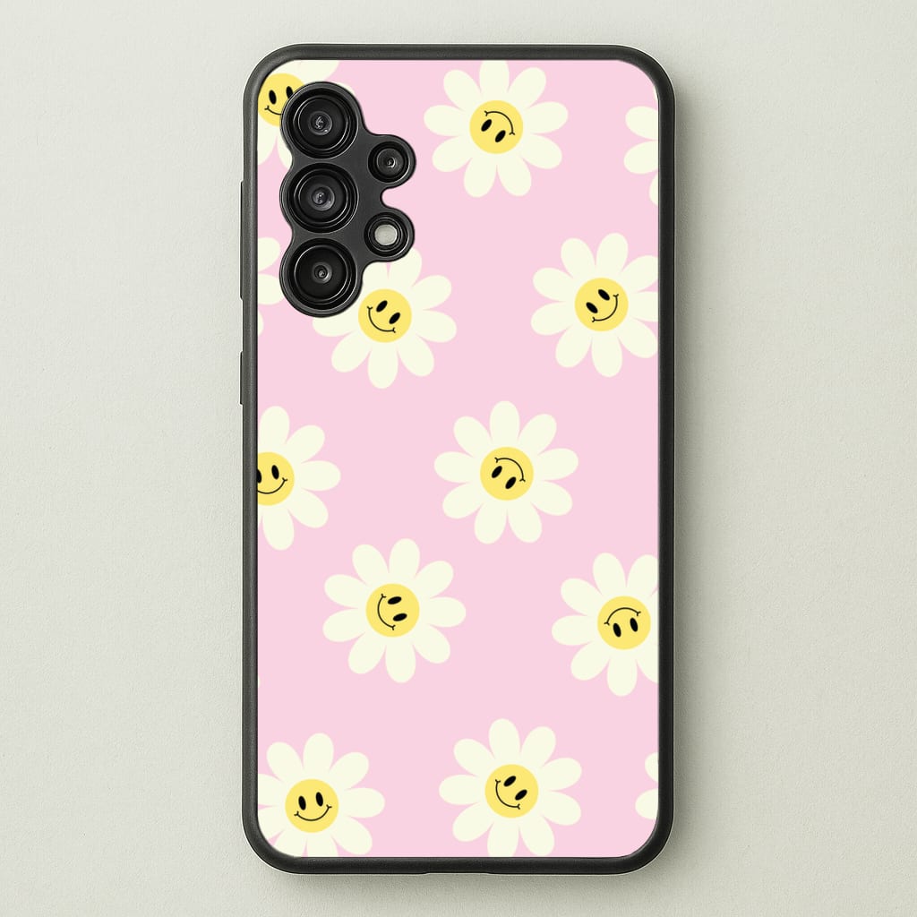 Pastel Pink Smiley Daisies Pattern - Floral Phone Case for Galaxy A13