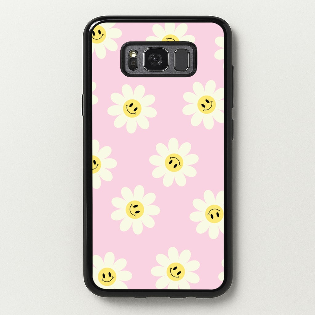 Pastel Pink Smiley Daisies Pattern - Floral Phone Case for Galaxy S8