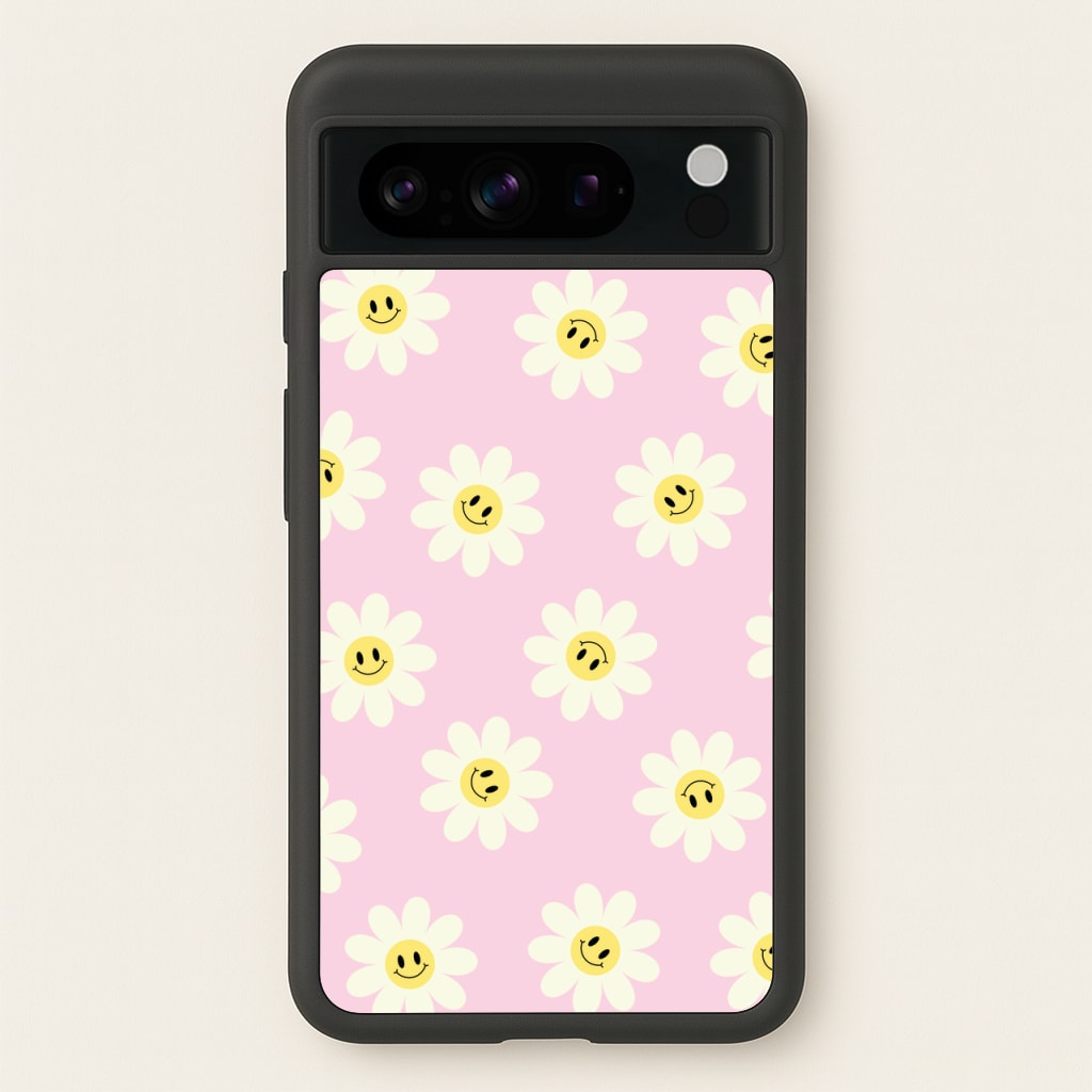 Pastel Pink Smiley Daisies Pattern - Floral Phone Case for Google Pixel 8 Pro