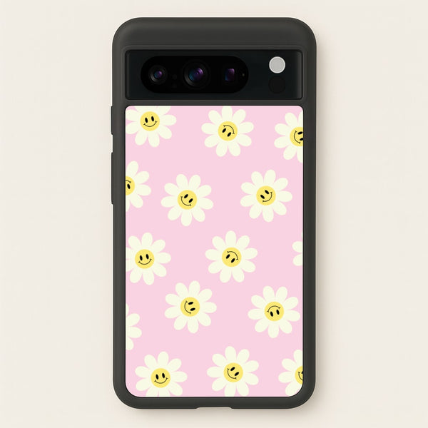 Pastel Pink Smiley Daisies Pattern - Floral Phone Case for Google Pixel 8 Pro