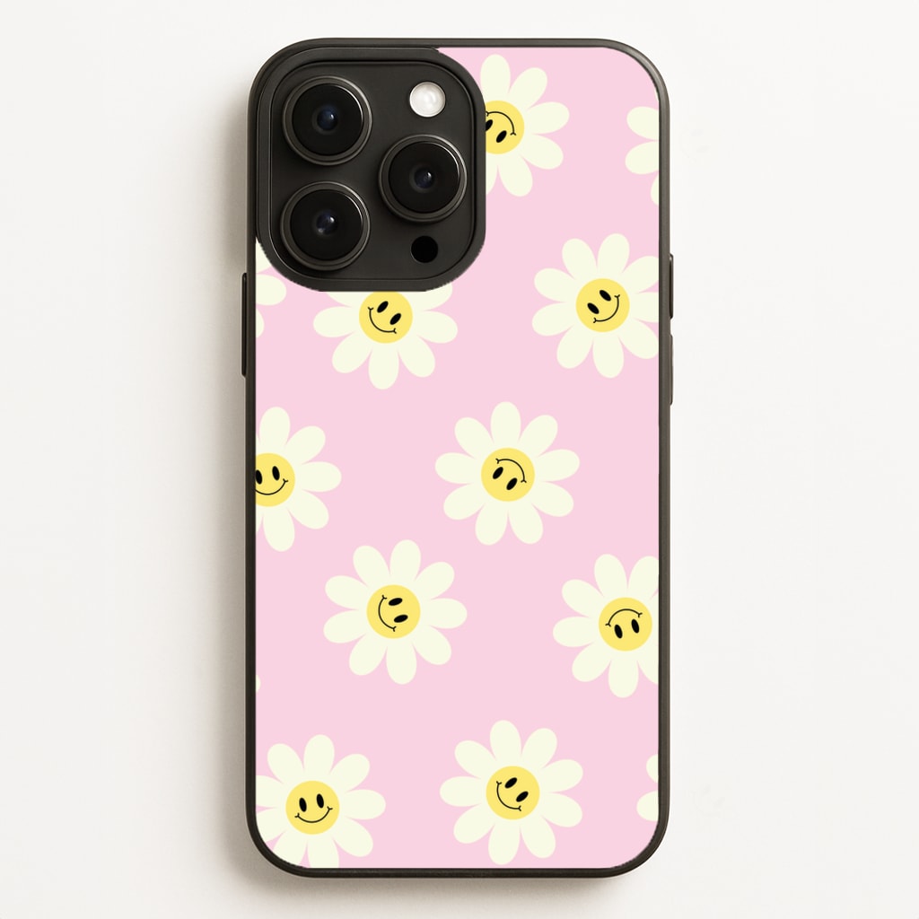 Pastel Pink Smiley Daisies Pattern - Floral Phone Case for iPhone 12 Pro Max