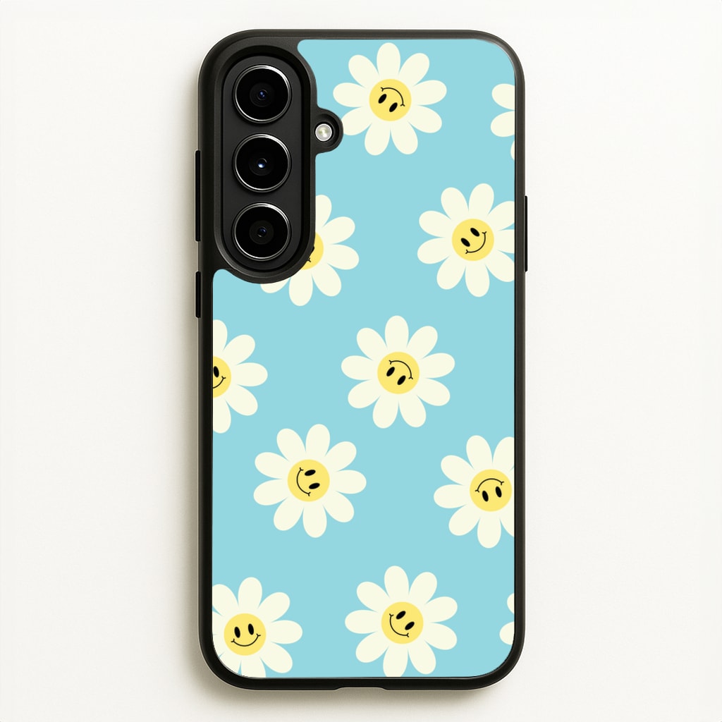 Pastel Blue Smiley Daisies Pattern - Floral Phone Case for Galaxy A56